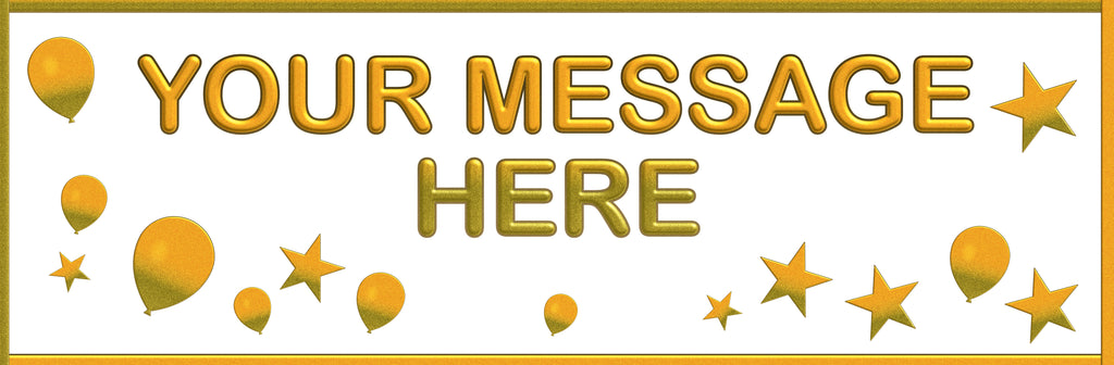 Personalised banner with gold balloon and stars design.