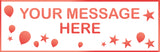 Personalised banner with salmon coloured balloons and stars.