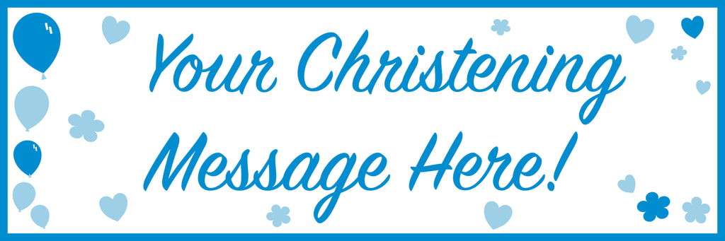 Blue christening boy personalised banner.