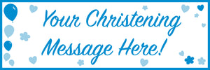 Blue christening boy personalised banner.