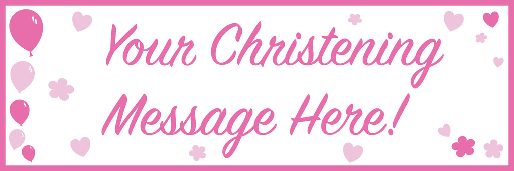 Pink personalised christening banner.