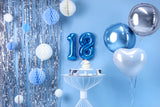 Silver glitter curtain used as a backdrop for an 18th birthday.