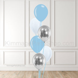 Blue White & Silver Balloon Bouquet - Style 005