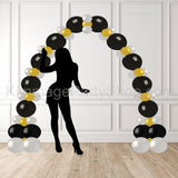 balloon arch black, silver and gold