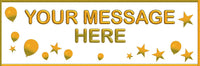 Personalised banner with gold balloon and stars design.