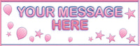 Personalised banner with metallic pink balloons and stars.
