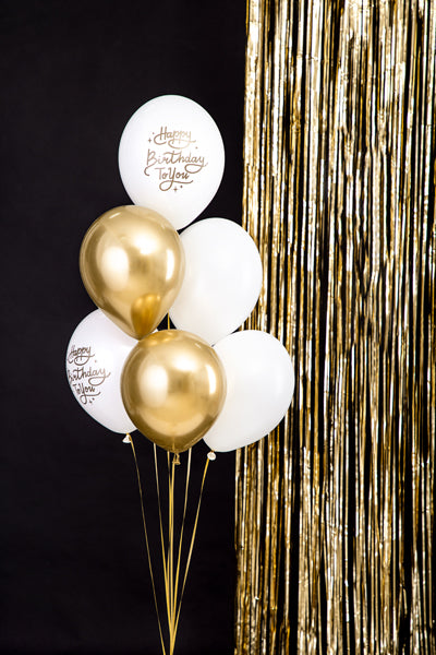 Shiny Gold & White Birthday Balloon Bouquet - Style 030
