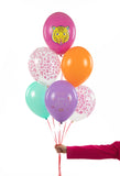 Bunch of multi coloured balloons with tiger print.