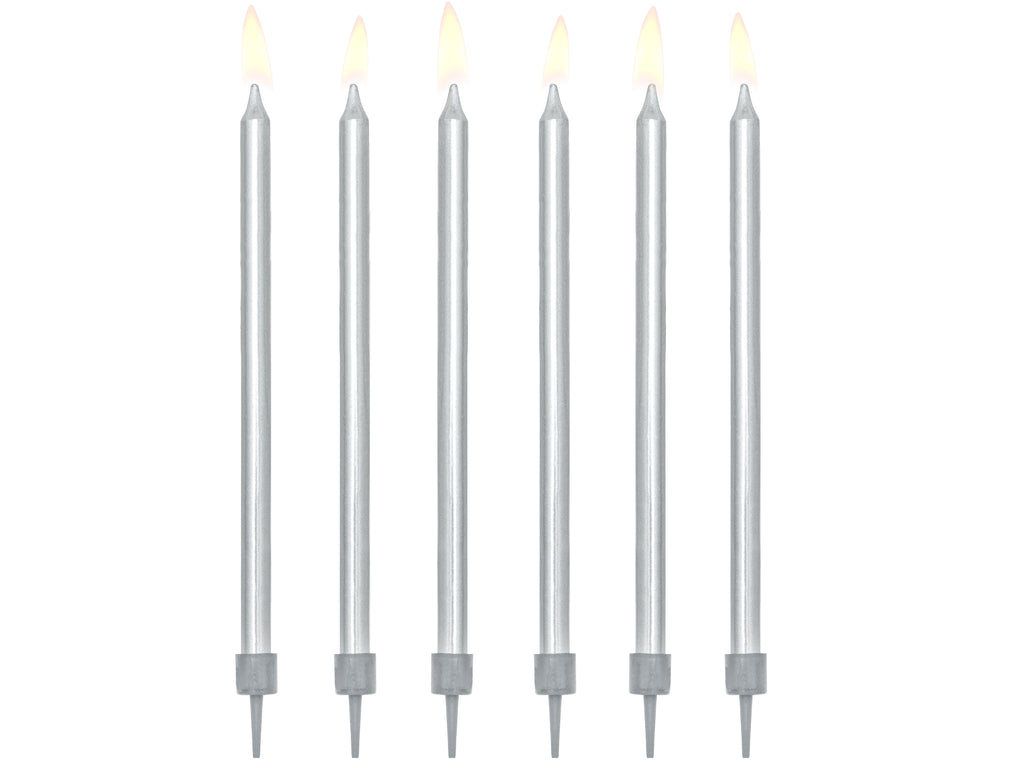 Tall Candles & Holders - Silver Metallic