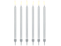 Tall Candles & Holders - Silver Metallic