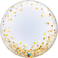 Clear balloon with gold confetti dots.