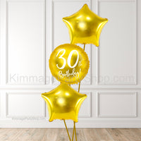 Gold 30th Birthday Balloon Bouquet - Style 011