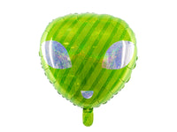 Green alien head foil balloon.