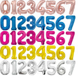 Selection of different coloured shaped number foil balloons.