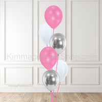 Pink White & Silver Balloon Bouquet - Style 003