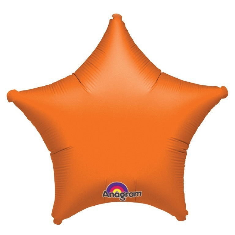 Orange star shaped foil balloon.