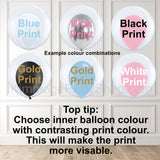 Various colour personalised printed balloons.