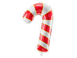 Red and white candy cane shaped balloon.