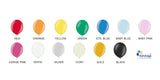Colour chart for latex rubber balloons showing a range of different colours.