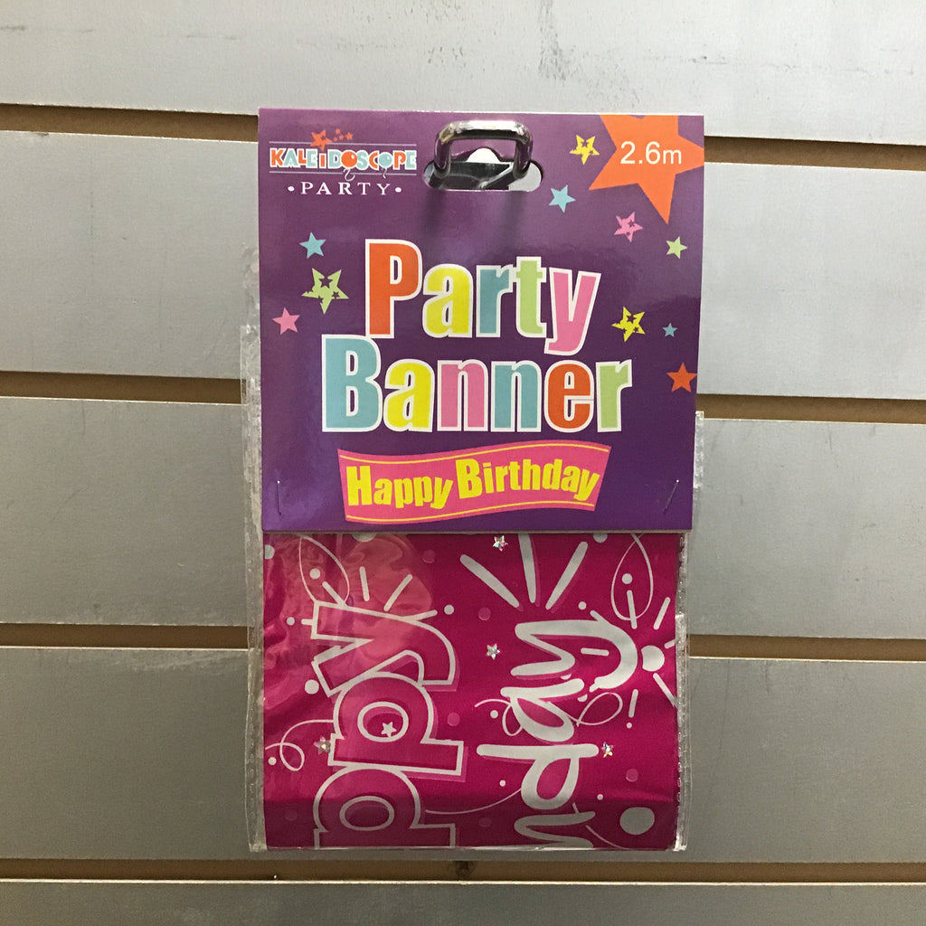 Foil Party Banner - Happy Birthday Pink