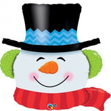Smiling snowman balloon with black hat.